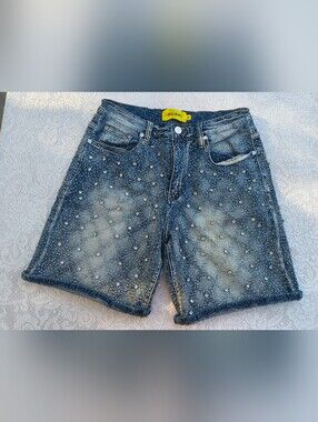Guapi Aqua Blue Embellished Denim Shorts Size 32